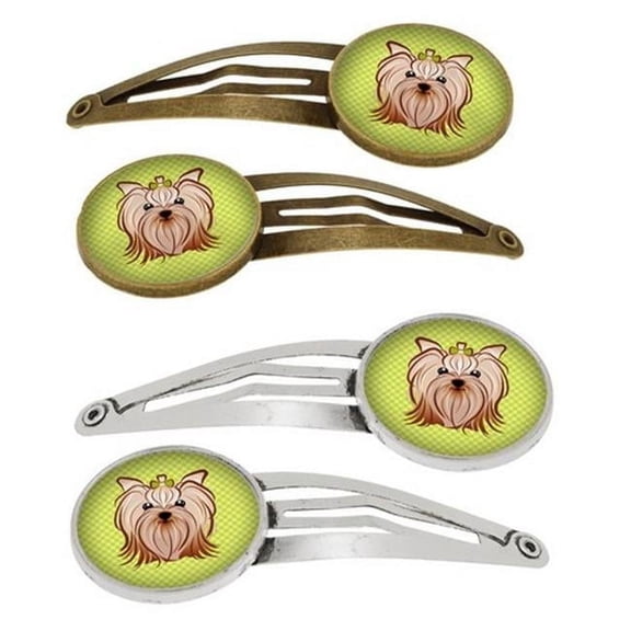 Carolines Treasures BB1266HCS4 Checkerboard Lime Green Yorkie Yorkishire Terrier Barrettes Hair Clips, Set of 4