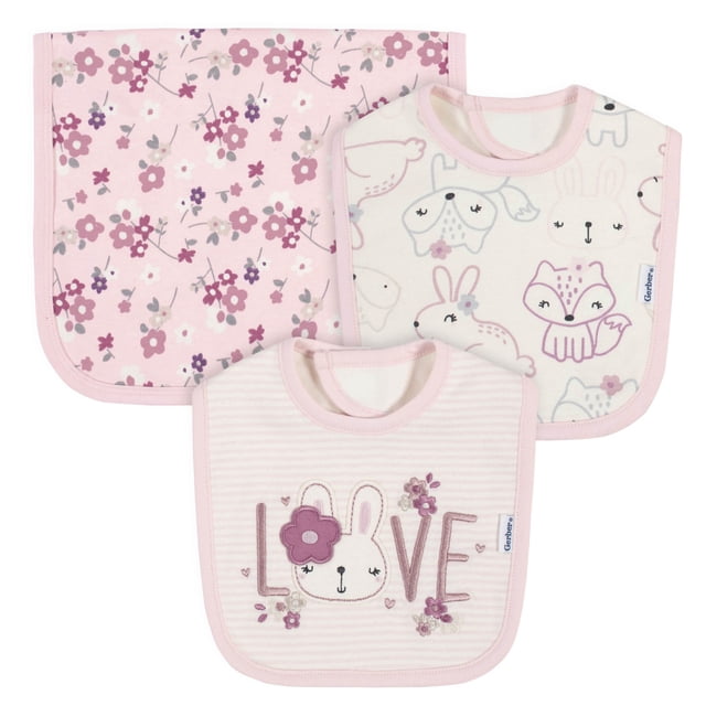 Gerber Set 3 Baberos Orgánicos 100% Algodón OEKO-TEX Rosa Lavables y Secables