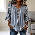 thumbnail image 6 of TGSLY Striped Tops for Women Trendy Casual Notched V Neck 3/4 Ruffle Sleeve Blouses Relaxed Fit Dressy Decorative Buttons Shirts S, 6 of 6