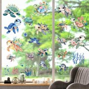 8 Sheets 8 Styles Turtle Window Sticker Self Adhesive Sea Grass Ocean Wall Decals Peel and Stick Clings PVC Waterproof Decor for Bedroom Home Stairway Restaurant Kitchen Showcase Glass Bath 1set