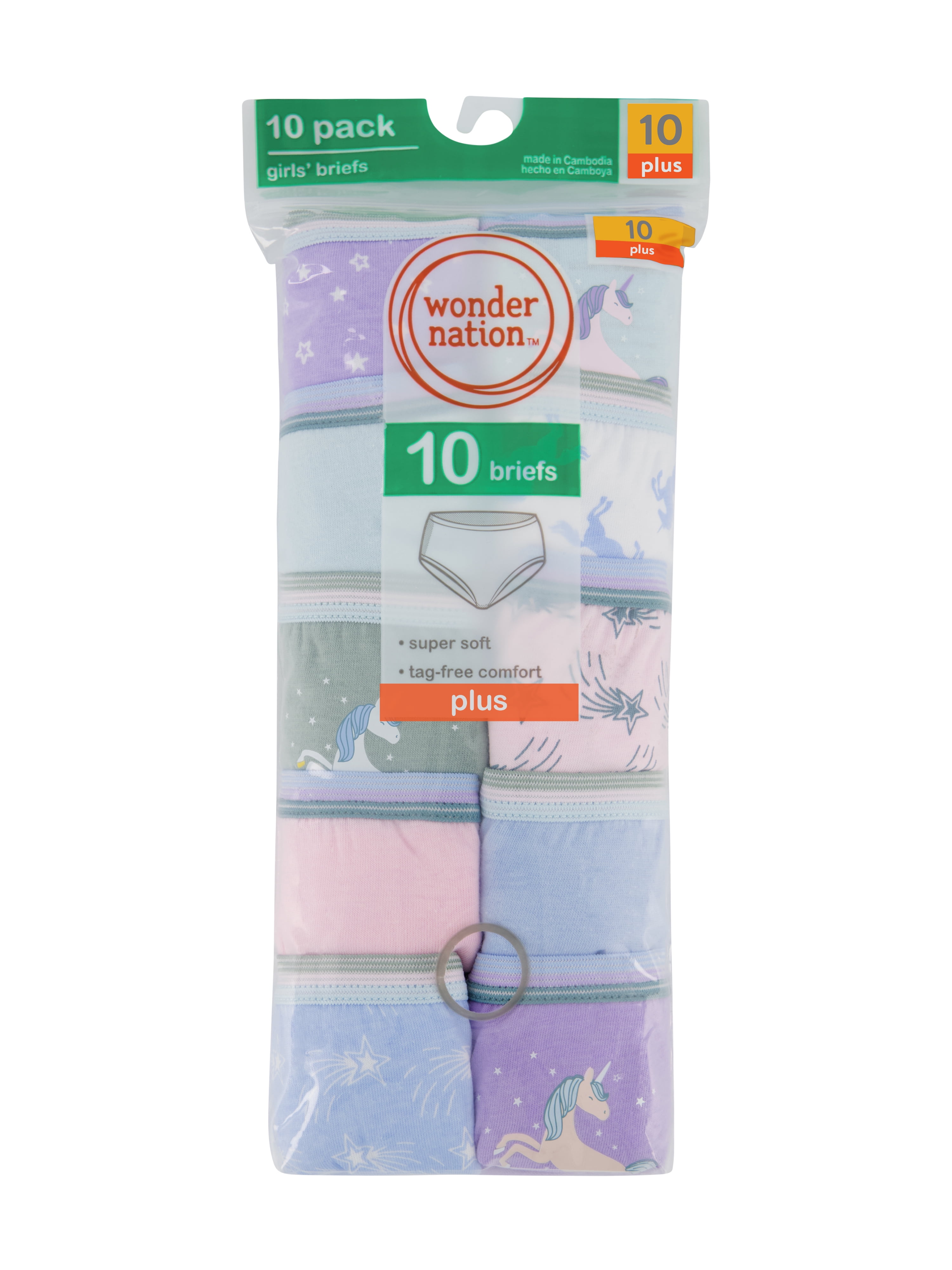 Wonder Nation Girls Cotton Brief Underwear, 10-Pack, Sizes 4-18 & Plus