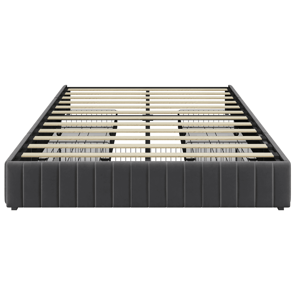 Fullfurnique Upholstered Platform Bed Frame with Three Storage Drawers, Full, Dark Gray