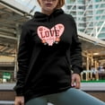 thumbnail image 2 of Love Vibes with Flowers & Lady Bug, Retro Valentine's Day or Valentine Gift, Black Hooded Sweatshirt or Hoodie, Small, 2 of 5