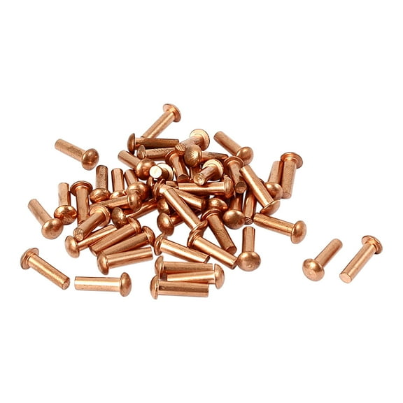 Unique Bargains 3mm x 10mm Shaft Flat Head Bolts Copper Solid Rivets Fasteners Gold Tone 50Pcs