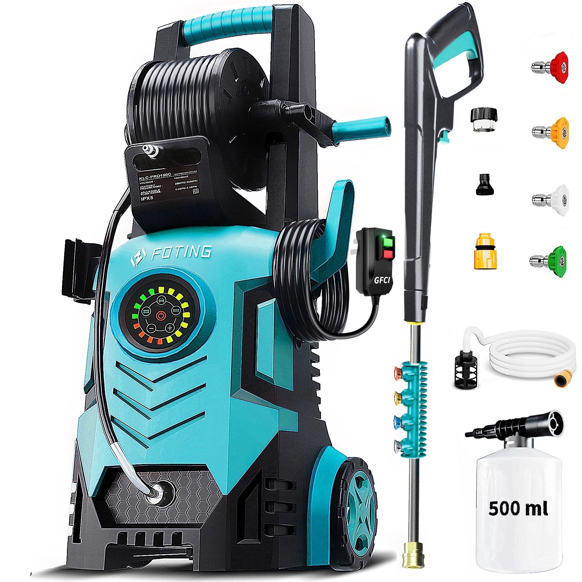 2026Upgraded Pressure Washer 5000PSI with Adj-8-Level Touch Screen,With GFCI Protection, 4 Quick Connect Nozzles, Inlet Hose&Filter&500mlFoam Cannon for Cars/Fences/Driveways/Home Cleaning，Blue