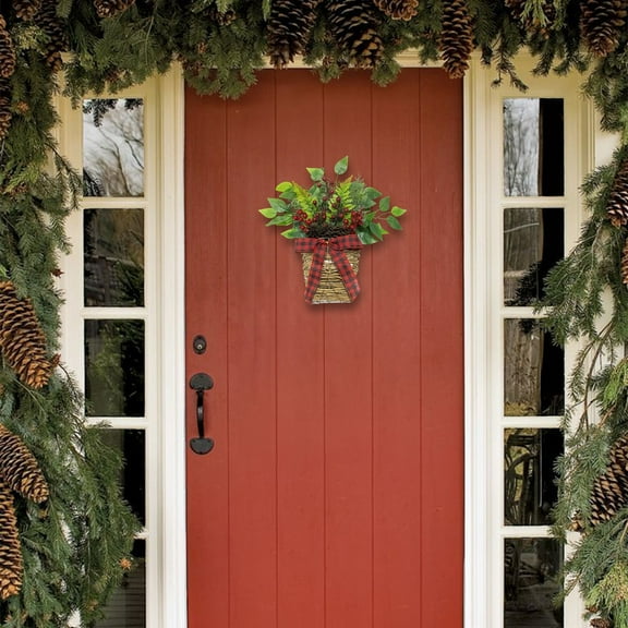 Hwkond Christmas Garland Clearance Christmas Wreath Front Door Decoration Needle Pinecone Bouquet Rattan Basket Home Window Patio Christmas Hanging Decoration