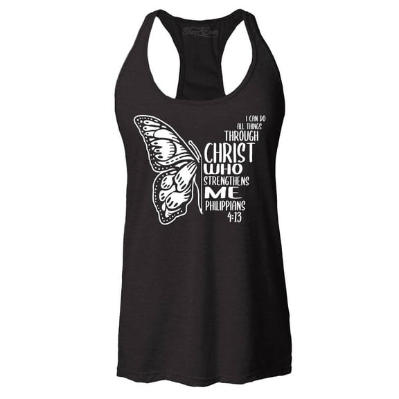 Shop4Ever Women's Butterfly Verse I Can Do All Things Through Christ Racerback Tank Top Large Black