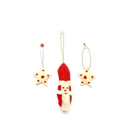 Handmade Needled Felt Work Miniature Christmas Décor Hanging Set—Red and White