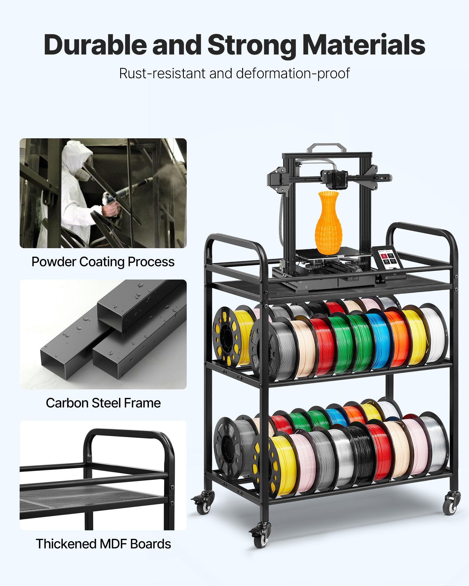 3D Filament Spool Holder Rack – 3-Layer Organizer for PLA, ABS, PETG Storage