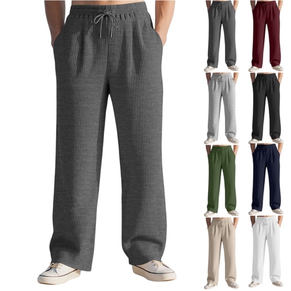 Men's Textured Straight Leg Loose Pants, Casual Relaxed Fit Workout Stretch Trousers for Spring Fall and Daily Comfort,Army Green,L