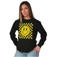 thumbnail image 4 of Cool Checkerboard Happy Face Smile Long Sleeve TShirt Men Women Brisco Brands S, 4 of 5