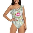 thumbnail image 2 of Picia Vintage Wood Background with Floral Pattern Women's One Piece Swimsuits,One Shoulder Swimwear Asymmetric ,Ruffle Monokinis Bathing Suits,High Waisted Flattering Bathing Suits-Small, 2 of 8