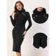 thumbnail image 2 of Vestido de Punto con Cuello Alto para Mujer Vestido Elegante de Invierno de Manga Larga para Mujer Negro M, 2 of 6