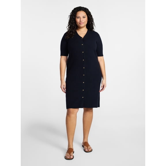 Terra & Sky Women’s Plus Fine Gauge Rib Knit Dress, Sizes 0X-5X