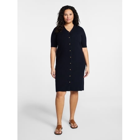 Terra & Sky Women’s Plus Fine Gauge Rib Knit Dress, Sizes 0X-5X