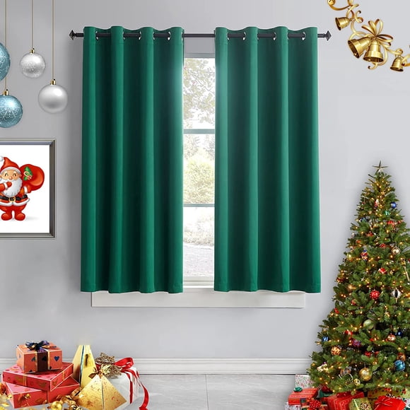 PinesC Blackout Curtains Drapes 2 Panels Room Darkening Window Curtains for Bedroom Living Room Kitchen Curtains 45 inch Length W52XL45 Green