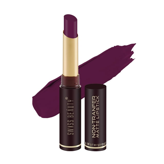2X Swiss Beauty Rouge à Lèvres Mat Sans Transfert, Lisse et Hydrofuge, Plum House, 2 g Chacun
