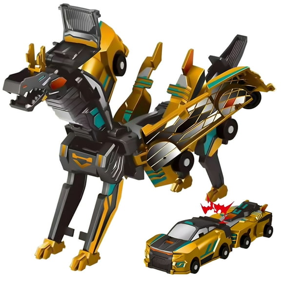 BESTSKY 2 Pack Transforming Dinosaur Car Toy,Transforming Car-Robot,Automatic Deformation of Connections. Suitable for Boys and Girls Birthday Gifts (Gold)