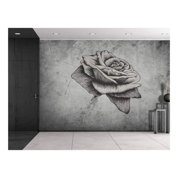 wall26 - Rose Sitting on a Grayscale Grungy Texture with a Vignette Effect Around It - Wall Mural, Removable Vinyl Wallpaper, Home Decor - 100x144 inches