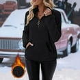 thumbnail image 2 of BODOAO Women Sherpa Fleece Pullover Quarter Zip Long Sleeve Fluffy Soft Sweaters Jacket Plus Size Winter Coats with Pockets Fall Warm Oversized 3/4 Zip Pullover Sweatshirt Winter Tops Coat Black L, 2 of 5