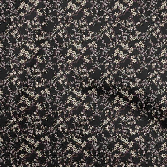 oneOone Polyester Spandex Black Fabric Floral Ditsy Craft Projects Decor Fabric Printed By The Yard 56 Inch Wide