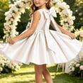 thumbnail image 6 of Girls Satin Mini Princess Dresses Trendy Sleeveless Ruched A Line Bow Detail Gown for Wedding Birthday Party Pageant Holiday Ceremony White 7-8 Years, 6 of 6