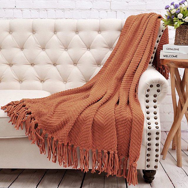 HOME SOFT THINGS COBIJA TEJIDA REVERSIBLE MANTA LIGERA SÚPER SUAVE Y ACOGEDORA - OXIDO - 127X152.4CM