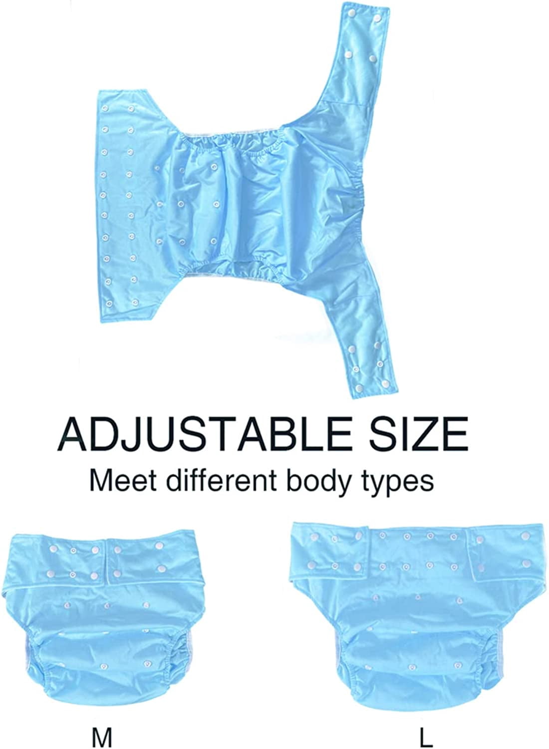 CutiePlusU Adult Cloth Diaper Washable Adult Pocket Nappy Cover Adjustable Reusable Breathable Leak Free Blue