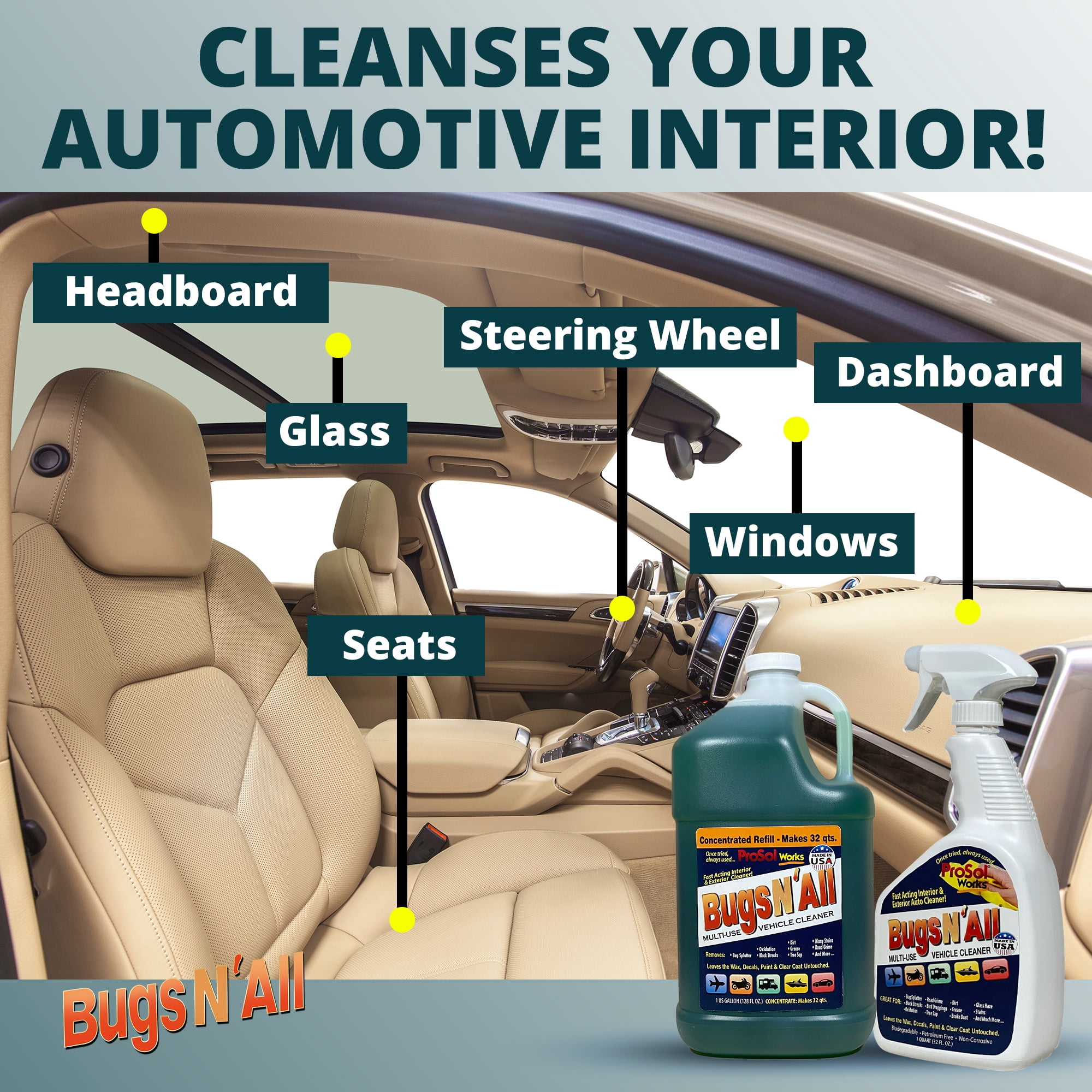 Bugs N All - Bug and Tar Remover - Interior & Exterior Cleaner for Car & Other Vehicles, 1 Gal
