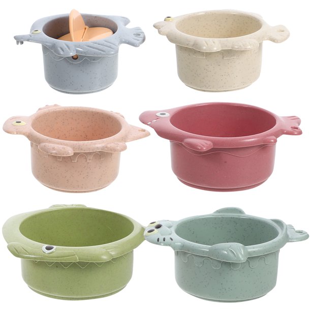 1 Juego de vasos apilables para bebé, juguetes de baño para bebé, juguetes para bañera y ducha de dibujos animados encantadores