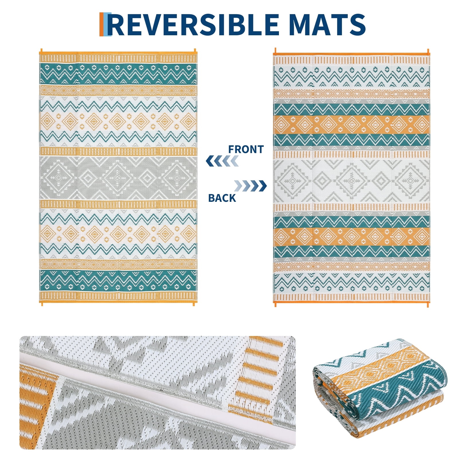 Garvee Outdoor Area Rug 9'x18' Waterproof Outdoor Carpet, Boho Plastic Straw Rug RV Mat for Picnic, Deck, Balcony, Beach, Patio, Multicolor