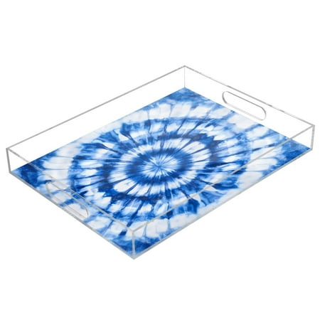 

Acrylic Tray 15.7*11.8*1.9 Inch Transparent Tray Food Tray Tea Cup Tray Serving Trays Cosmetics Storage Kitchen Table Bathroom Sundry Storage Blue Tie Dye Pattern