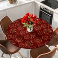 thumbnail image 2 of Red Yellow Roses Table Cloth, Round Fitted Tablecloths with Elastic Edge, Christmas Red Xmas Botanical Wipeable Waterproof Table Cover for Kitchen Wedding 55-60 Inches, 2 of 4