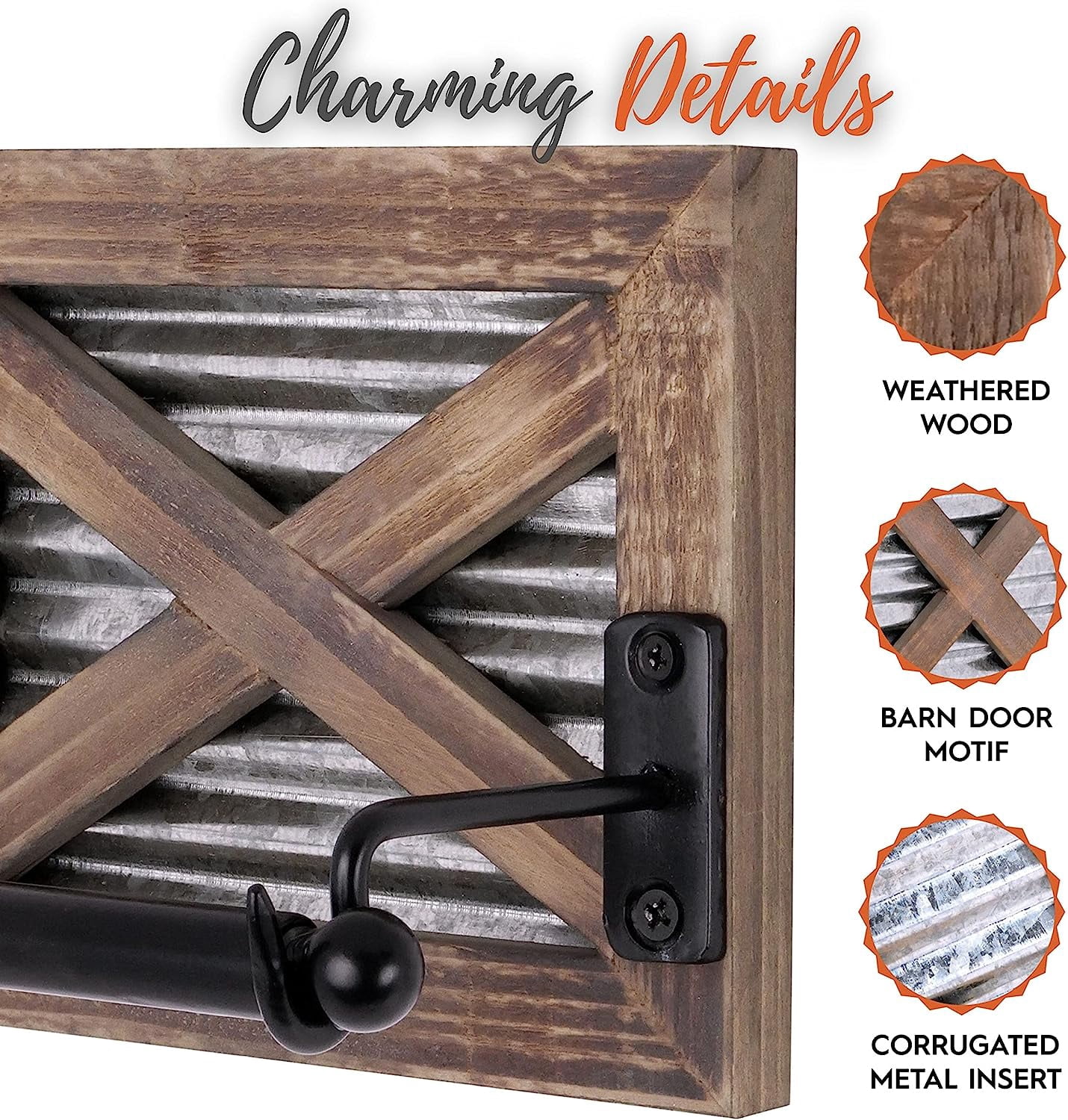 Autumn Alley Farmhouse Toilet Paper Holder and Towel Ring Set, Wall Mount, Rustic Wall Toilet Paper Holder and Bathroom Hand Towel Holder Decor, Wooden Brown