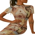 thumbnail image 4 of Femmes Print Maxi Crayon Robes Mock Cou Cravate Teinture Bodycon Longue Robe Élégante Soirée Soirée Club Robe, 4 of 6