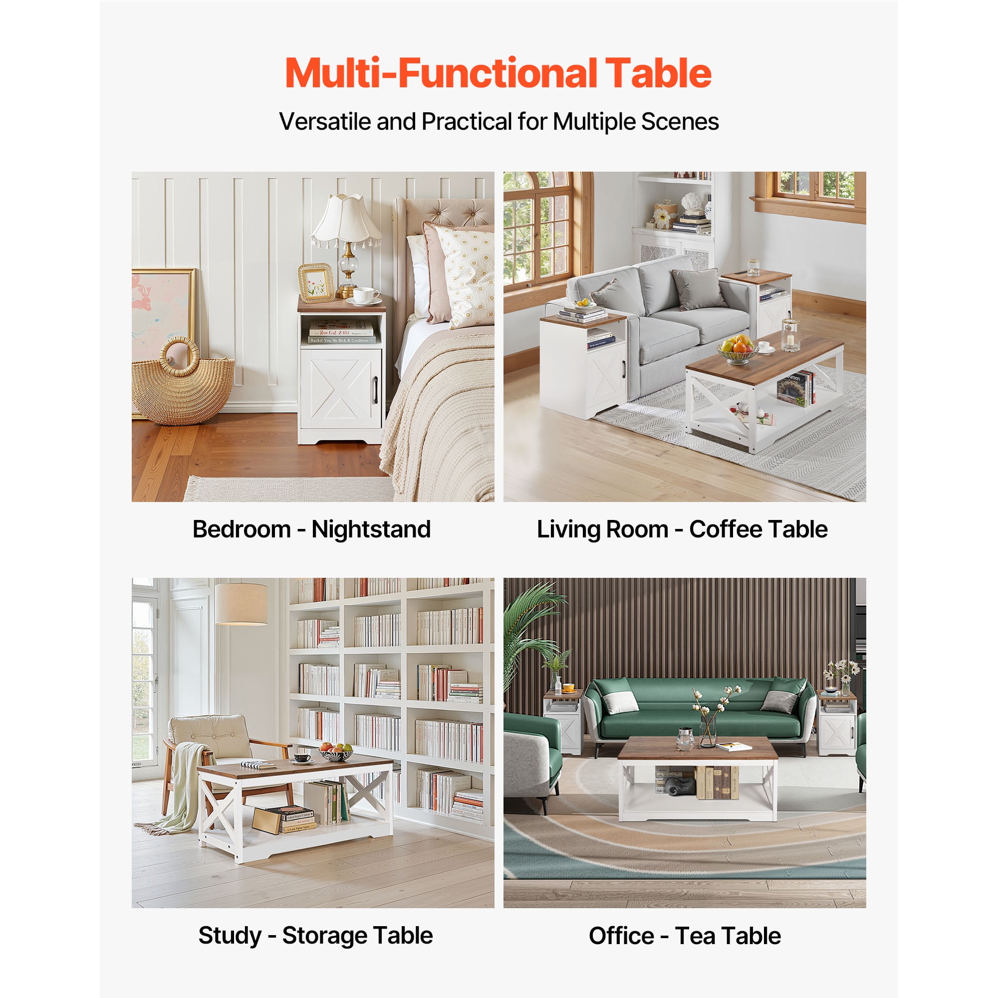 KFFKFF 3-Piece Industrial Coffee Table Set, 40-Inch Coffee Table with 2 Side Tables, Easy Assembly with Built-in Charging Station, Ideal for Living Rooms, Offices, and Apartments