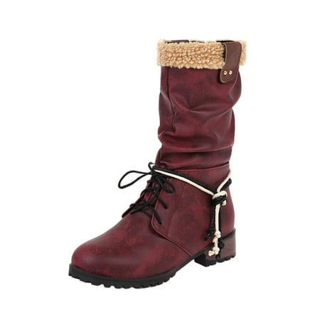 

KBKYBUYZ Thick Heel Comfortable Non-slip Wear-resistant And Warm Strap Middle Tube