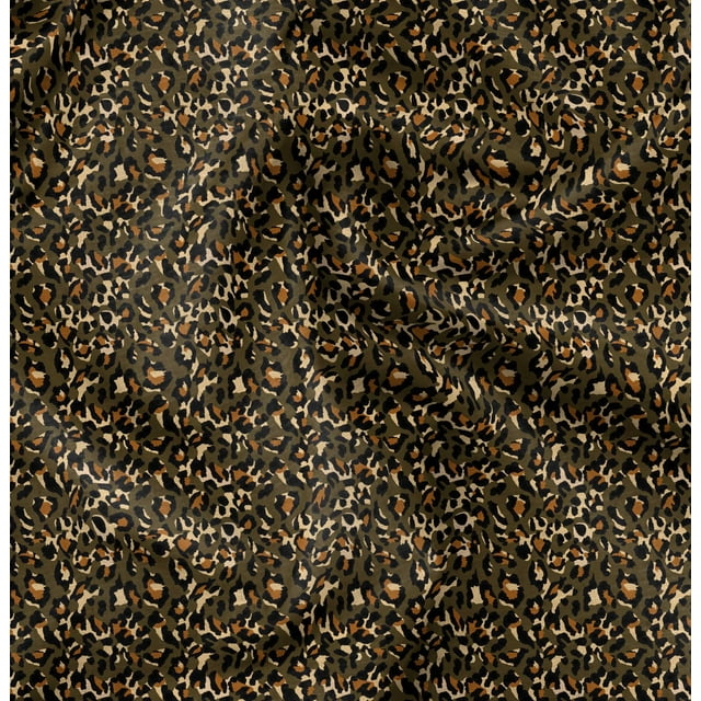 Soimoi Brown polyester Crepe Fabric Leopard Animal Skin Print Fabric by the Yard 52 Inch Wide