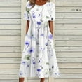 thumbnail image 2 of Ecqkame Women's 2025 Summer Dresses Floral Casual Loose Beach Dress Short Sleeve Crew Neck Flowy Long Dress with Pockets 02-Whit XXL, 2 of 5