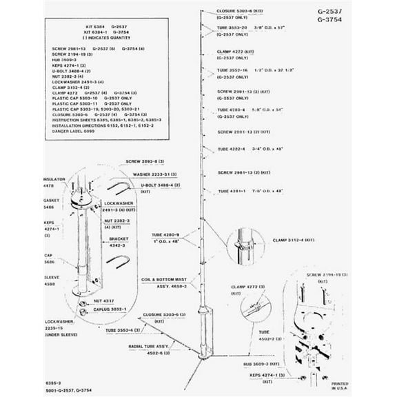 Hustler  37-54 MHz 300W 9 ft. to 2 in. Omni Directional 4.2 dB Gain Aluminum End Fed Collinear Base Station Antenna with SO239 Connector