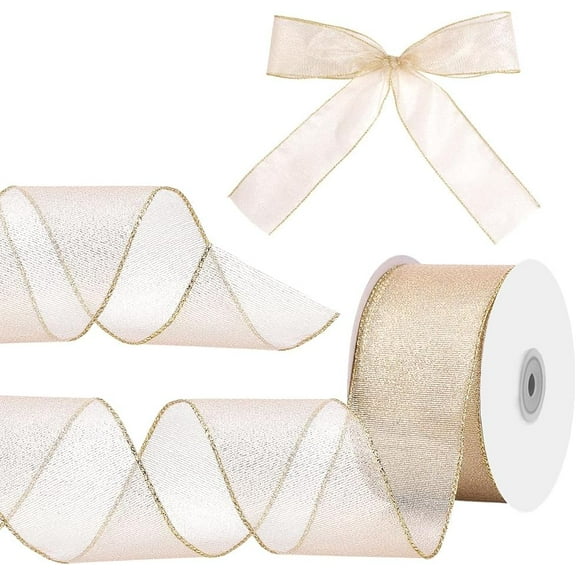 25 Yard Gold Wired Ribbon 2-1/2 Inch Metallic Glitter Mesh Ribbon