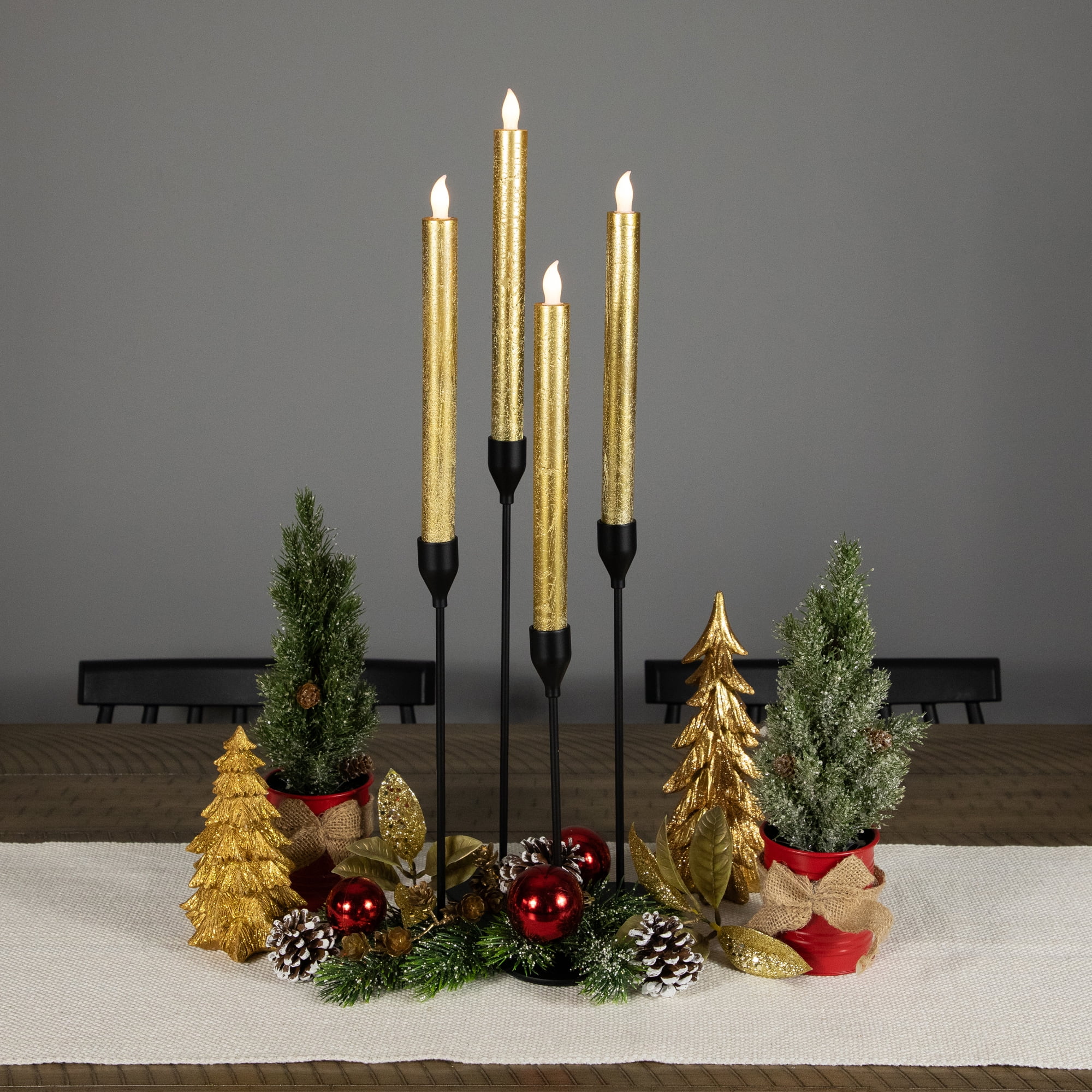 Northlight Set of 4 Textured Gold-tone LED Flameless Flickering Taper Candles 9.5"