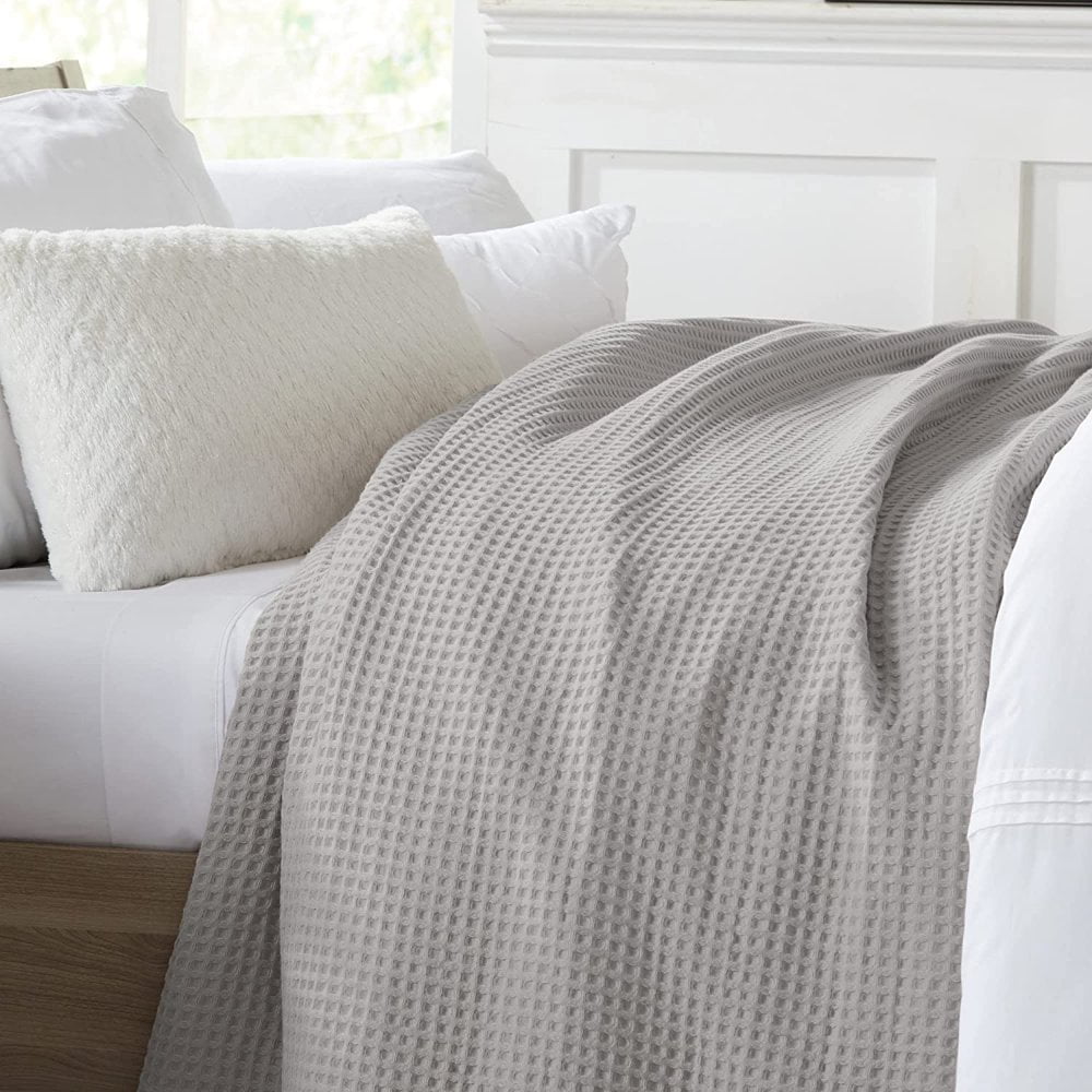 Generic 100 Cotton Waffle Weave Bed Blanket Soft Breathable And Lightweight Blanket For Season Perfect For Layering Blue 79inch 91inch