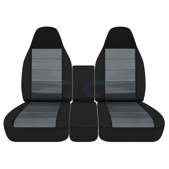 Fits 1993-1998 Ford F150 Velour Seat Covers Front 40/20/40Bench Console Cover:Blk Charcoal
