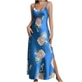 thumbnail image 2 of Voncos Silk Nightgowns for Women Floral Satin Spaghetti Strap Nightgown Sexy Long Sleep Dress - Blue, 2 of 6