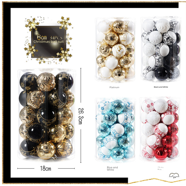 Juego de bolas de Navidad de 6 cm, 34 cilindros, decoración para árbol de Navidad, bolas de plástico pintadas con renos, juego de bolas de joyería