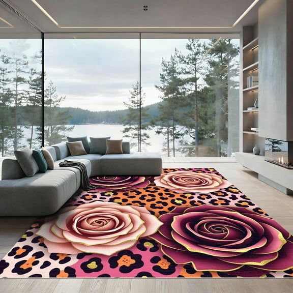 ODIKA 4' x 6' Machine Washable Non-Slip Area Rug, graphic print High Traffic Rug, Orange, 1104011