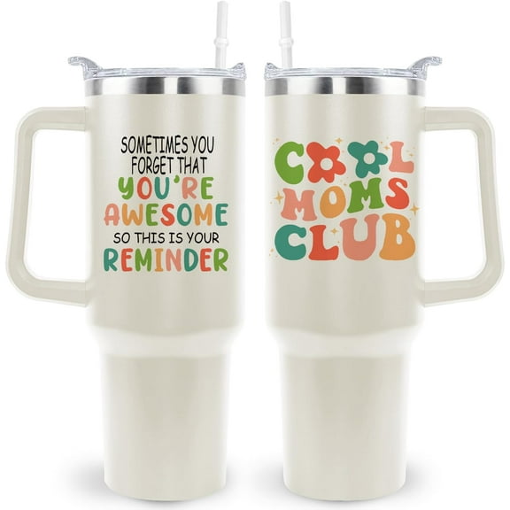Gifts for Mom Cool Mom Club 40 oz Tumbler with Handle Coffee Mug Drinking Cup Mothers Day Birthday Christmas Gifts from Daughter Son