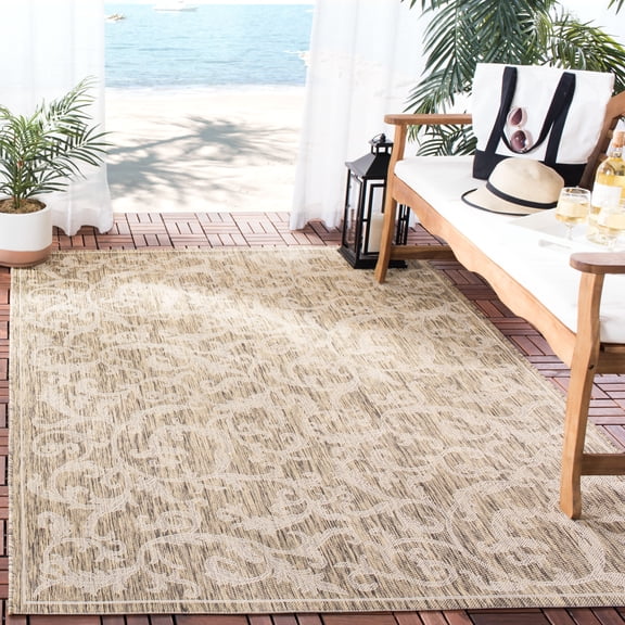 SAFAVIEH Courtyard Kevin Floral Indoor/Outdoor Area Rug, Brown/Natural, 4' x 5'7"