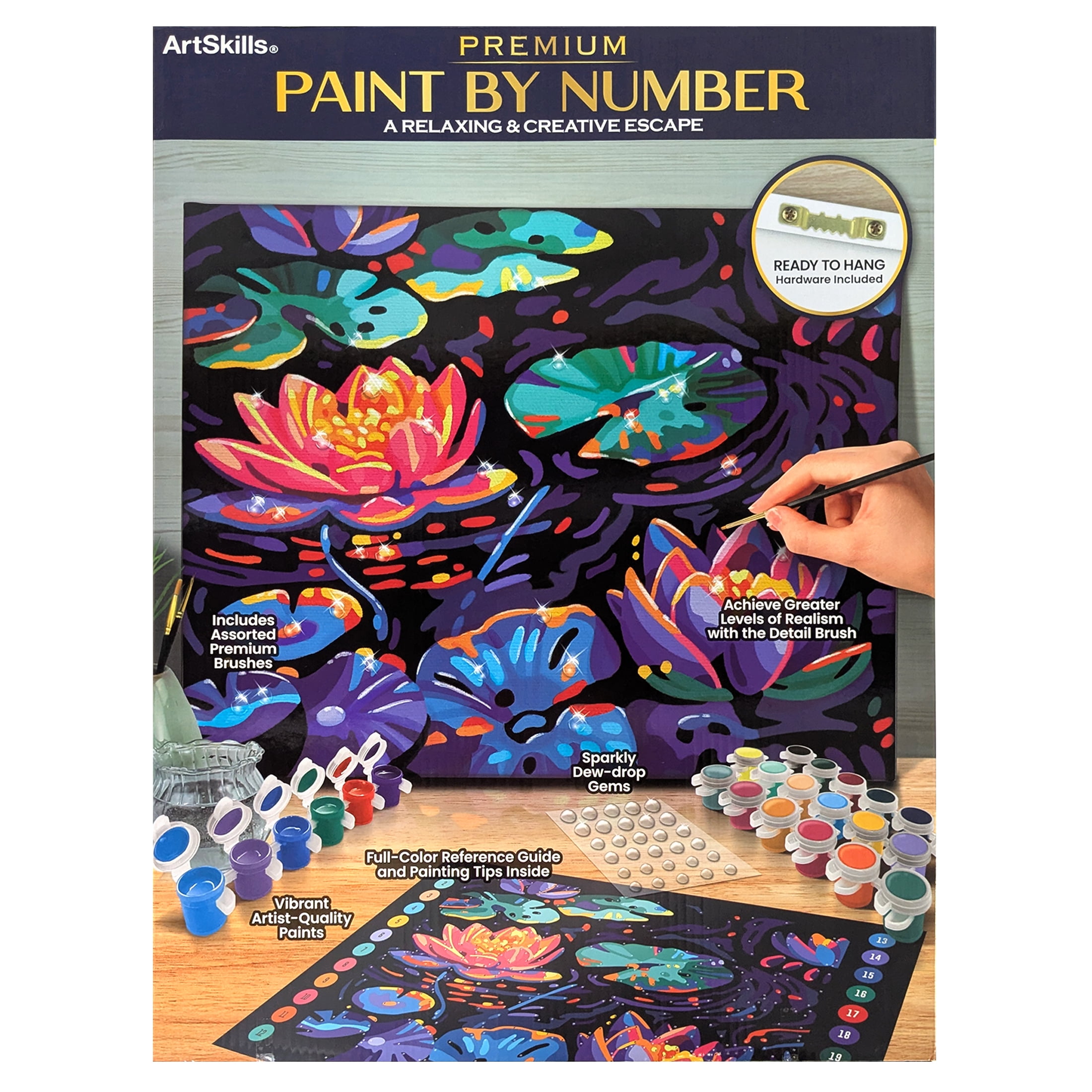 ArtSkills Luminous Water Lillies Paint by Number Art Kit for Adults, 20" x 15" Stretched Canvas, Unisex Wall Art